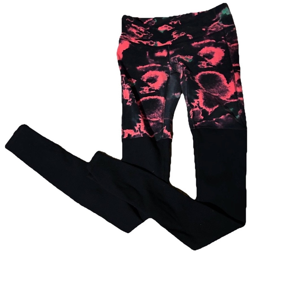 ALO Yoga Black & Coral Tie-Dye High-Waist Leggings